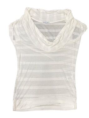 Rebecca Beeson Semi-Sheer White Striped Cowl Neck Sleeveless Top (Size 4)